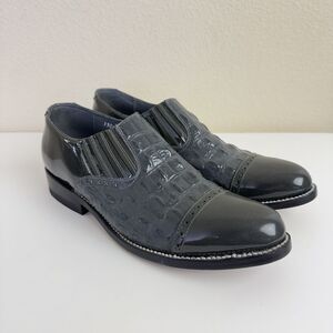 Stacy Baldwin Grey Hornback Alligator Patent Leather Cap‎ Toe Dress Shoe Size 8D